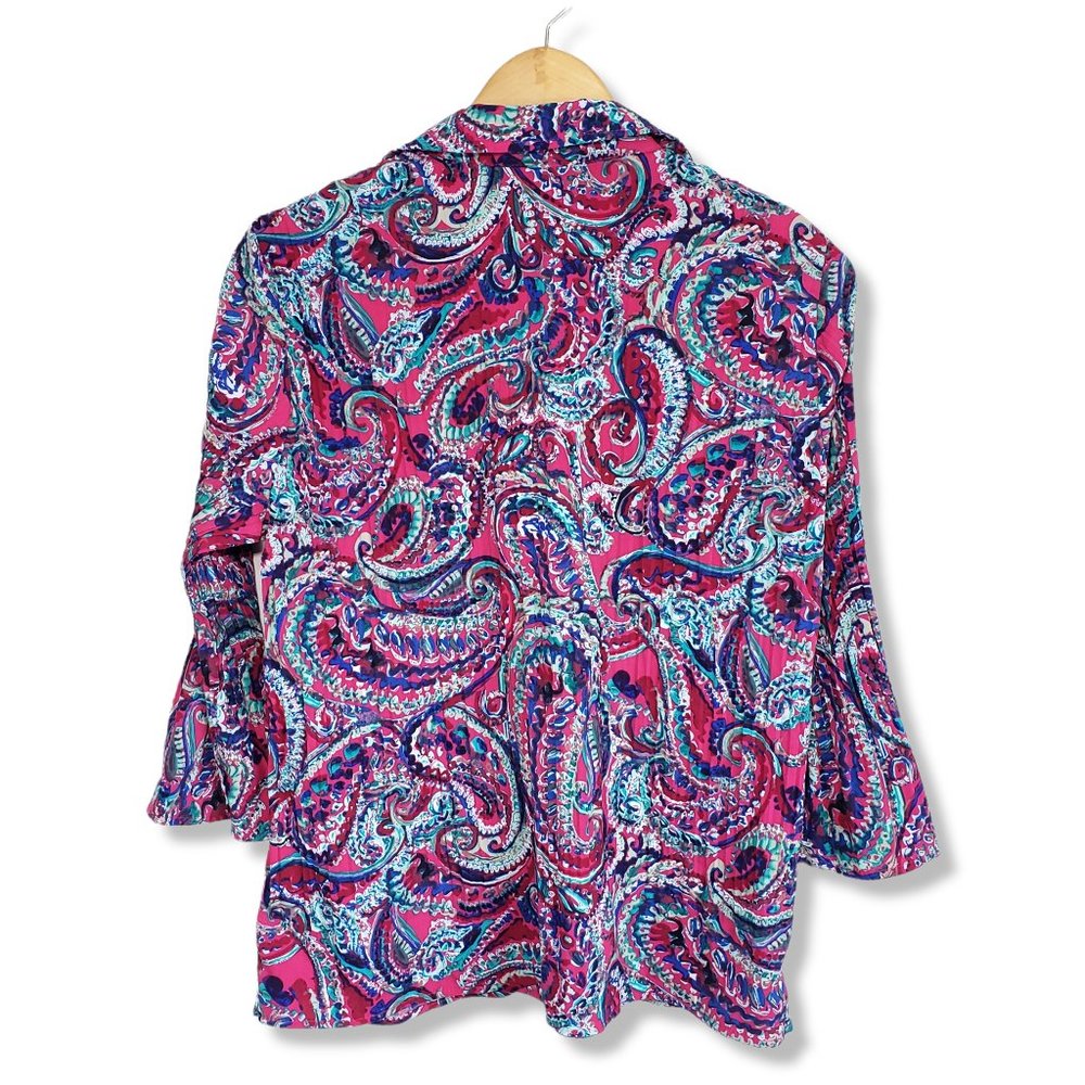 Laura Scott Purple Paisley Scrunched Button-up Blouse Size Large - Picture 5 of 8